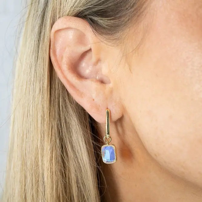 Luxe Cushion Hoops in Angel Aura Quartz 925 Sterling Silver Hoop Earring with Removable Charm