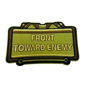 Front Toward Enemy Patch - Embroidered Velcro Patch of a Claymore Mine, Hook and Loop style.