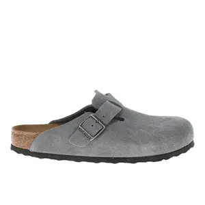 BIRKENSTOCK Womens Boston Soft Footbed Suede Leather Clogs Casual - Grey