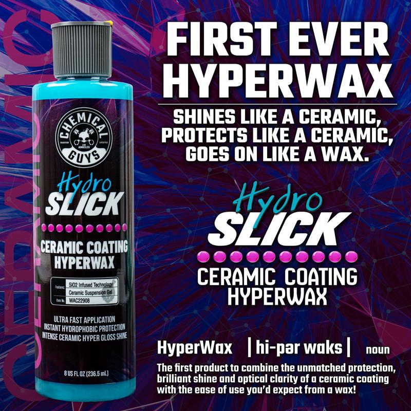 CHEMICAL GUYS HydroSlick Ceramic Coating Kit – HyperWax Formula for Deep Gloss, Hydrophobic Protection, and Long-Lasting Shine | Easy DIY Ceramic Coating for Cars, Trucks & SUVs | Replaces Car Wax | Long Lasting Protection