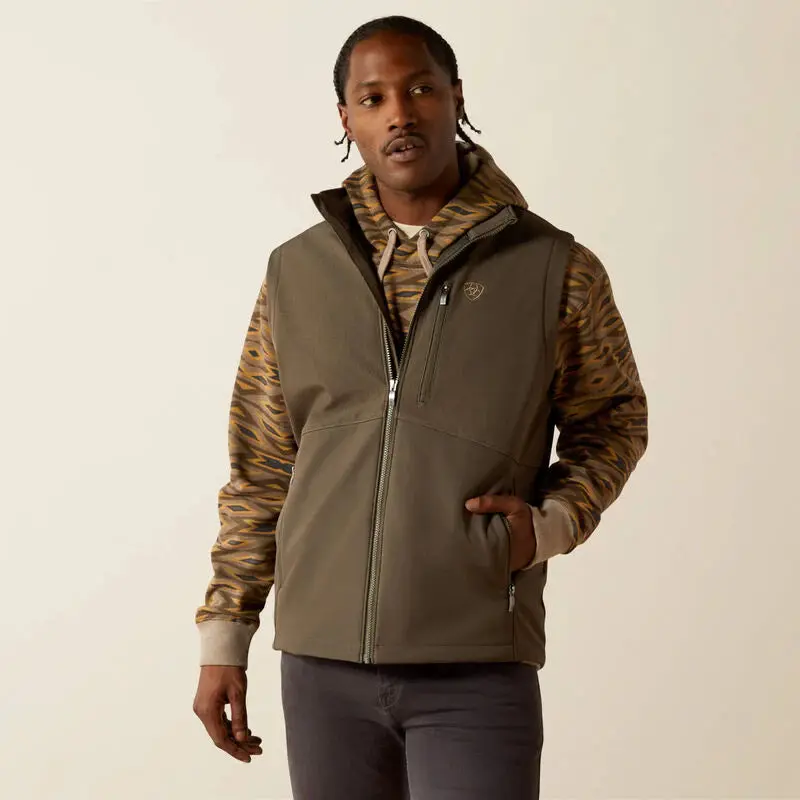 MEN'S ARIAT LOGO SOFTSHELL DARK GREEN HEATHER VEST - 10062591