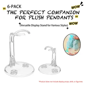 6 Piece Set Transparent Round Adjustable Stand Holder, Ideal for Various Plush Toys, Includes Adhesive Base for Stable Display