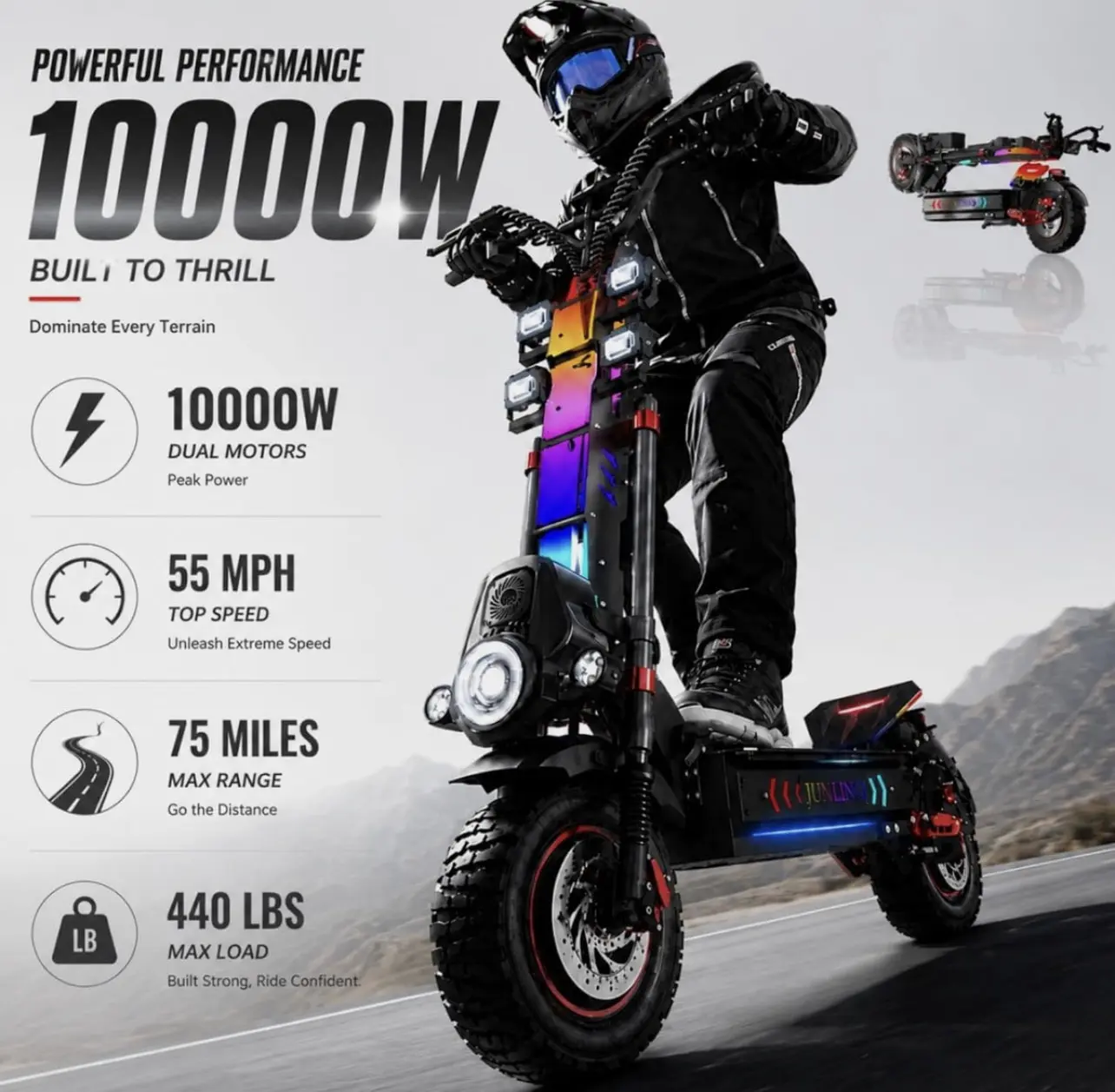 10000W NFC Adults High Speed Electric Scooter Commuting & Off-Road 55MPH 75Miles