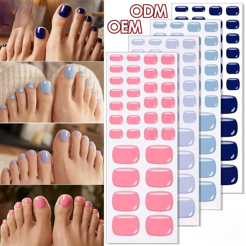 Solid Color Toe Gel Nail Sticker Hardens with UV Lamp Curing Gel Stickers Waterproof Korean Waterproof Polish Wraps Foot Strips