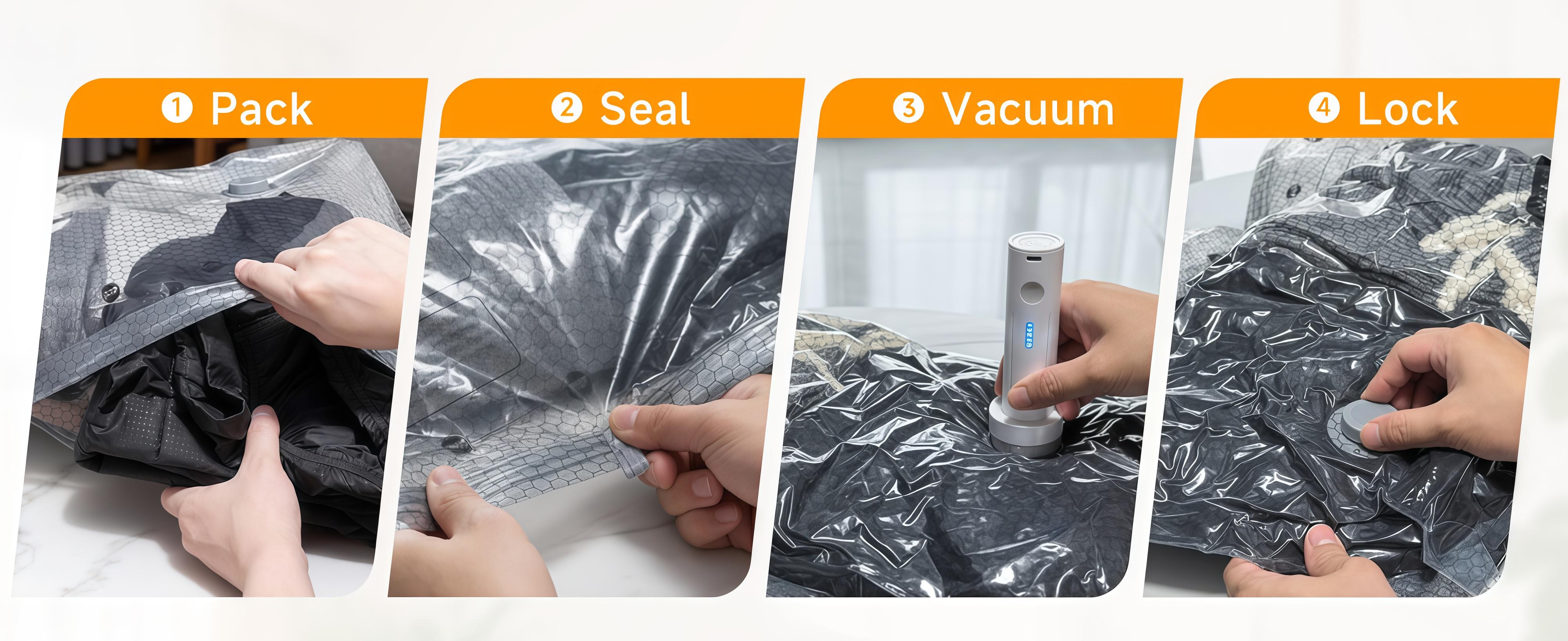 【Essential for Travel 】30/15 Pack Cordless Travel Vacuum Storage Compression Bag Set with Rechargeable air Pump Waterproof & Reusable Compression Packing Bags for 2 Size,140L/Min Powerful Air Removal，Perfect for Carry-On Suitcases, Organiser