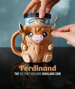 Ferdinand - The Ice Cream Pint Holding Highland Cow - Pint Pals by LeHa Design - Ice Cream Pint Holder