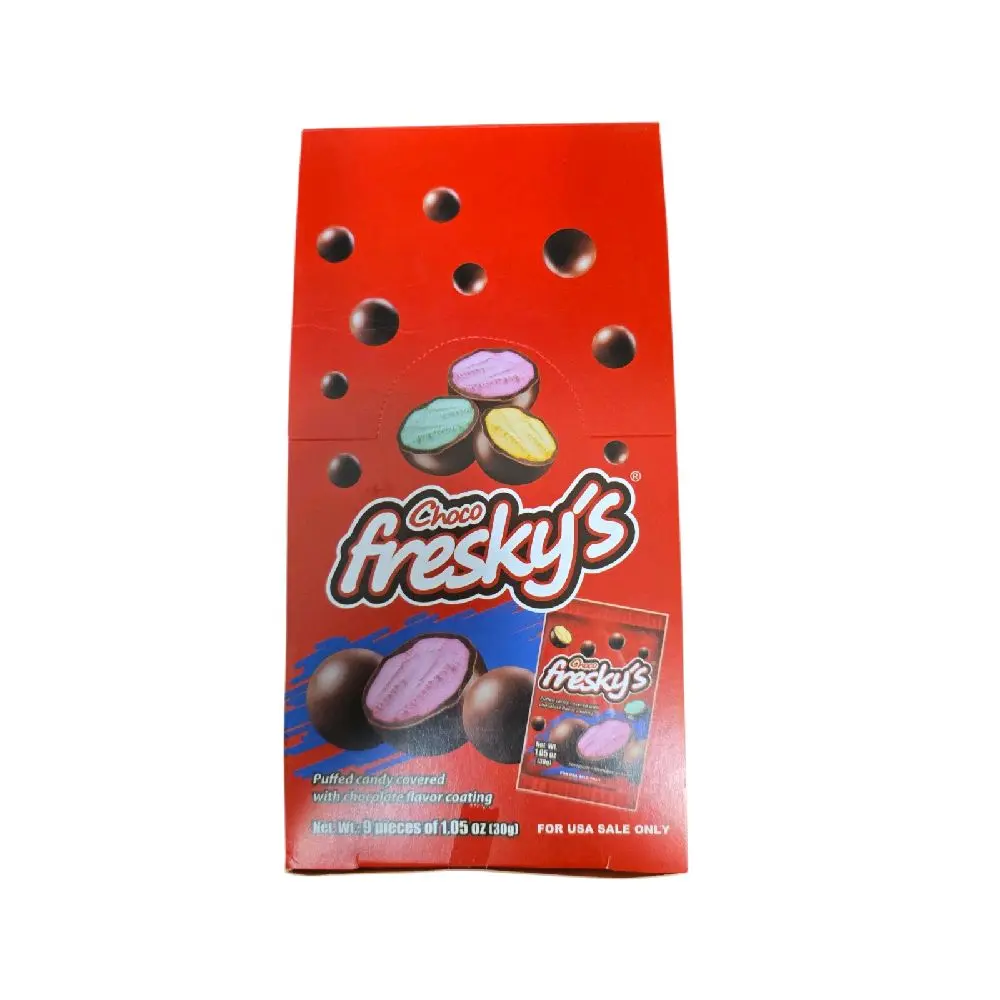 Choco Fresky’s Puffed Candy – 9 Bags | 1.05 oz Each | Strawberry, Pineapple & Lime | Chocolate Flavor Coating