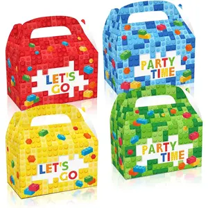 12 PCS Building Block Party Favor Boxes Building Brick Theme Gift Goodie Treat Bags With Handle Candy Cookie Boxes For Birthday Party Baby Shower Decoration Supplies