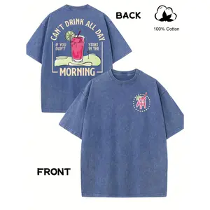 Digital direct-to-garment printing, men's retro Y2K style "Can't Drink All Day" double-sided printed cotton T-shirt, loose fit, short sleeves, crew neck casual seasonal shirt, machine washable.