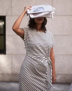 Crescent Breton Stripe Knot Dress - Ecru/Black Stripe