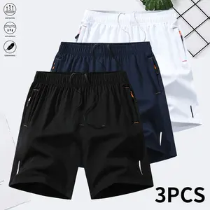 3-piece set,  zipper pocket thin  quick drying fabric , summer ice silk beach , ice fast drying sports and leisure pants, basketball , reflective strip design,  wear, plain pants, suitable for running and fitness