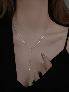 Minimalist Beaded Tassel Necklace, Cold Shoulder Style Summer Lockbone Chain, Fashionable Elegant Long Pendant for Women