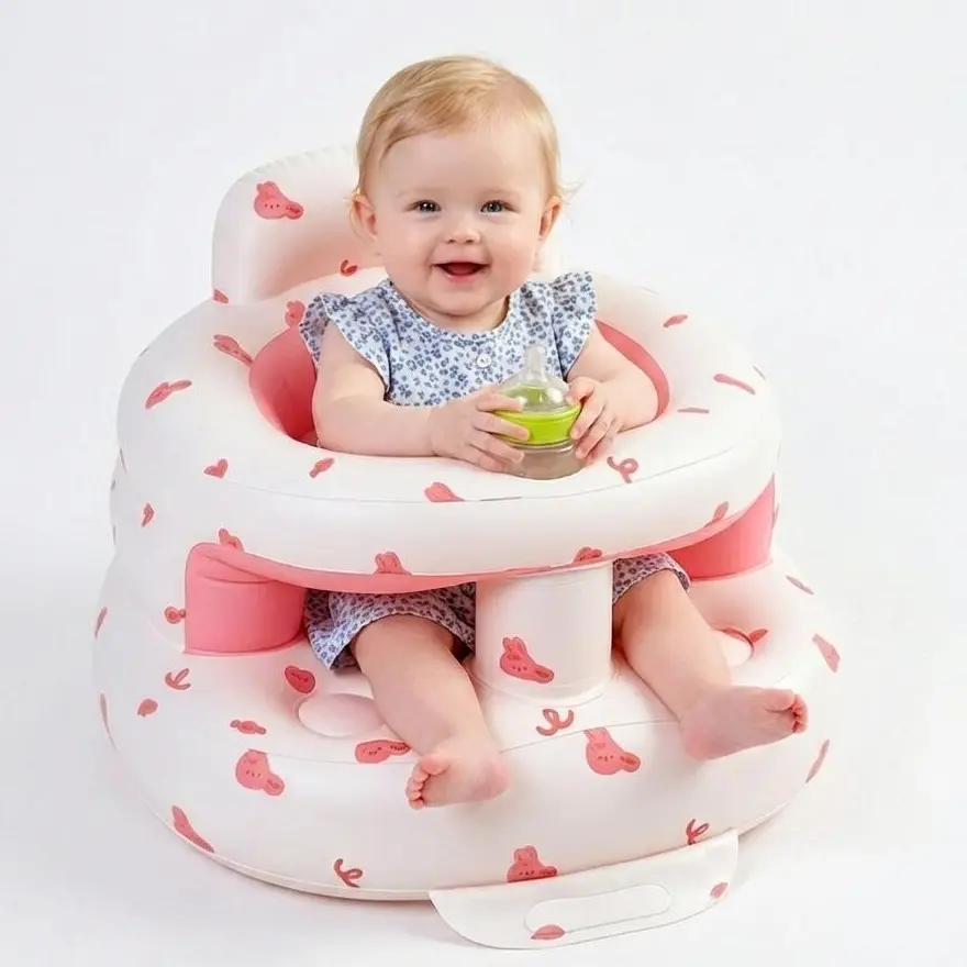 Inflatable Baby Floor Chair for 3-36 Months Infants, Full Surround Support Seat with Built-in Air Pump for Sitting & Learning to Sit