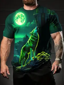 Men's 3D Digital Graphic Print T-Shirt, Menswear, Casual Fitted Short Sleeve Round Neck, 100% Polyester, Perfect Holiday Gift for Men