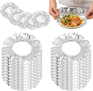 50PCS Reusable Aluminum Foil Food Covers - Thick Elastic Heat-Retaining Bowl Lids, Fresh-Keeping Insulation Wraps, 110℃/230°F Heat Resistant for Plates, Dishes, Food Containers