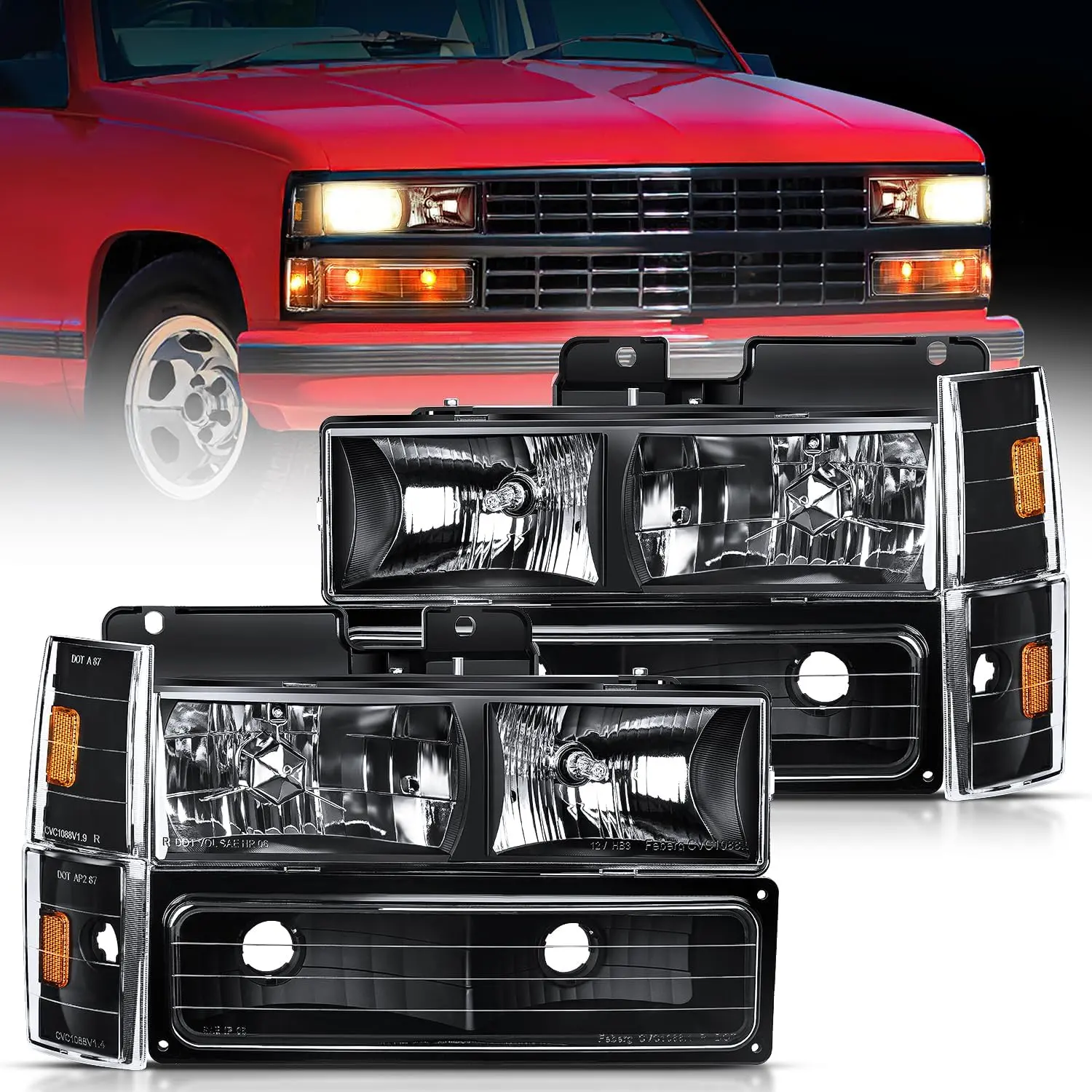 Nilight Headlight Assembly Compatible with 1988 1989 1990 1991 1992 1993 Chevrolet GMC C/K 1988-1993 Silverado Suburban Sierra Blazer Tahoe Yukon Black Housing Amber Reflector, Accessories For Car, Waterproof, Brightening, Yes