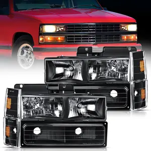 Nilight Headlight Assembly Compatible with 1988 1989 1990 1991 1992 1993 Chevrolet GMC C/K 1988-1993 Silverado Suburban Sierra Blazer Tahoe Yukon Black Housing Amber Reflector