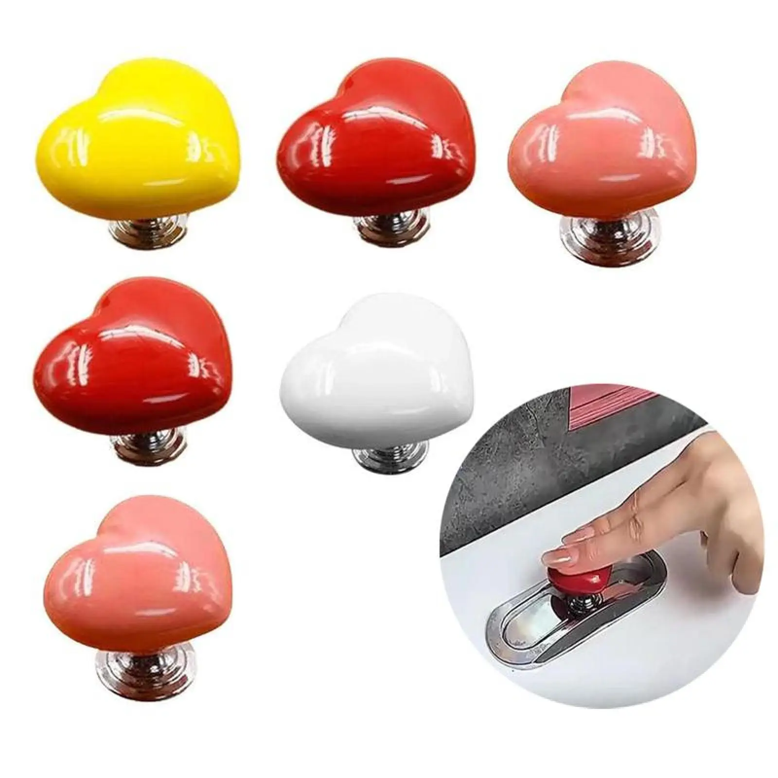Heart Shaped Toilet Tank Button Toppers - Non-Slip Flush Aid for Women with Long Nails, 1White+1Yellow+2Red+2Pink 6-Count Home Decoration Bathroom Home Supplies, All Seasons