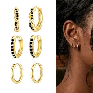 14K Gold Plated Huggie Hoop Earrings for Women, Silver Earring Set Hypoallergenic Cartilage Helix Stacks, Mini Dainty Cute Trendy Birthstone Jewelry Gift, Valentine's Day Gift for Multiple Piercings