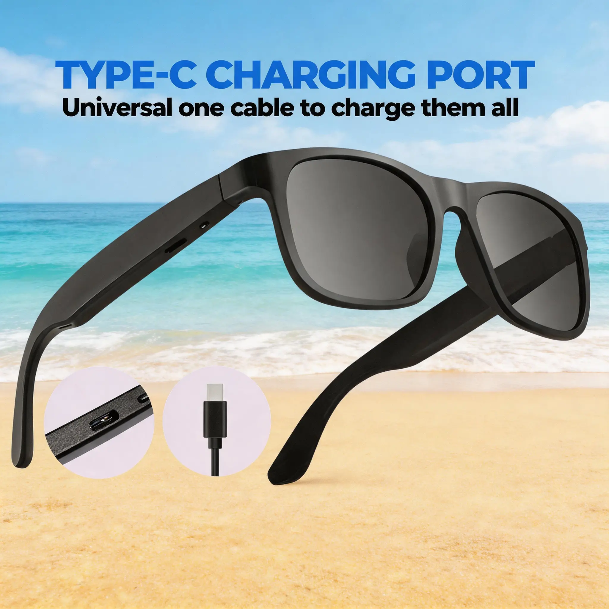 Smart Audio Sunglasses, Unisex smart glasses,Open Ear Bluetooth Glasses with UV400 Protection, Hands-Free Calling, Voice Assistant, 8H Playtime, Type-C Charging, Wireless Smart Glasses for Men Women Driving, Hiking, Outdoor Button