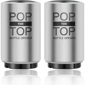 2 count Automatic  Bottle Opener with  Cap Catcher, Pop The Top Stainless Steel One Handed Lid Opening Spring Loaded Push&Pop for Kitchen Bar Home Restaurant Utensils  Accessories