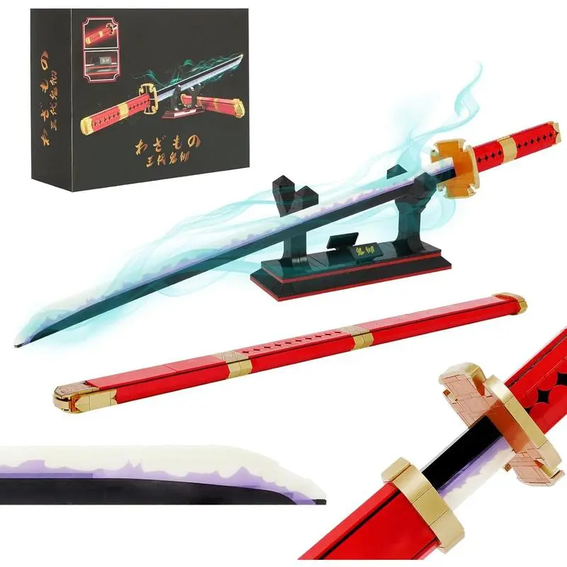 Demon Slayer Toy Building Block Set Third Generation Yamato Sword with Scabbard & Stand 803 Pieces Anime Role Play Gift for Boys Samurai Katana