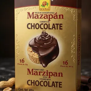 De la Rosa Marzipan Chocolate 2 in One Order - 16 Pieces of 25g Peanut Candy Covered with Chocolate - 400g Box