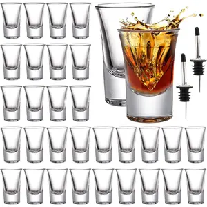30 Pack Shot Glass Bulk Heavy Base, 1.2 Oz  Glass Set with 2 Bottle Pourer, Clear Small  Shot Glass Cups for , Liquors, , Espressos, Bar