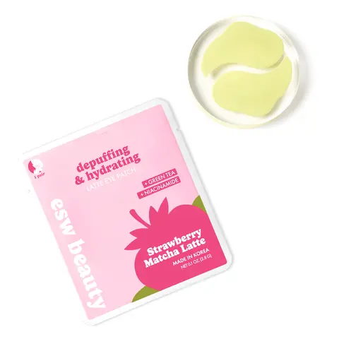 [ESW Beauty] | Strawberry Matcha Latte Depuffing & Hydrating Eye Patches | Green Tea + Caffeine Korean Under Eye Masks | Cooling, Brightening & Moisturizing Vegan K-Beauty Skincare
