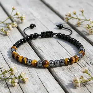 Morse Code "I LOVE YOU" Triple Protection Bracelet | Tiger Eye Hematite Couple Gift | Reiki Healing Beaded Bracelet