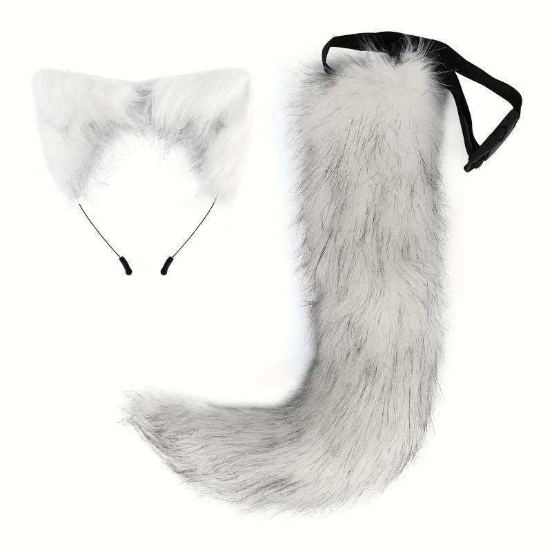 2pcs, simulated cute plush cat headband and tail set - removable cat ears and concave styling cat tail for role-playing, carnival, easter, halloween dress