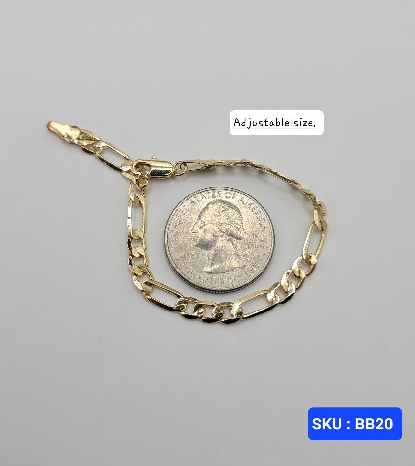 Baby Bracelet Figaro Link Style Laminated-Gold 6 Inches 5 Millimeters for Babies & Small Kids Size Jewelry Accessory. SKU : BB20