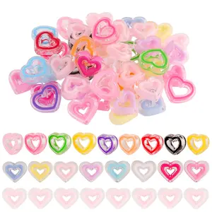 10pcs Acrylic Heart Spacer Beads, Mixed Color DIY Craft Supplies, DIY Beading Accessories, Valentine's Day Decorations, Handmade Jewelry Making Materials
