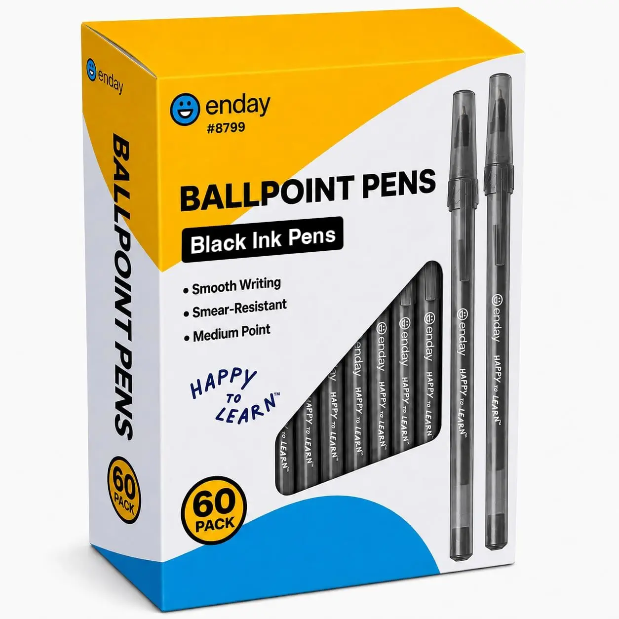 Enday Pens Ballpoint (60 Pack), Ink Pens Bulk, Medium Point 1.0mm, Smooth Writing Ballpoint Pens, Comfortable Grip Ball Point Pens Black, Quick Dry Ink. (Black)