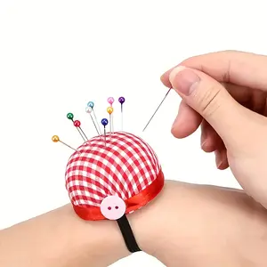 1pc Cute Bright Pink Plaid Wrist Pincushion - Wearable Quilting Pin Holder for Sewing Supplies Crafts - For Sewing Enthusiasts - Perfect Gift for Crafters & DIY Lovers - Sewing Tools