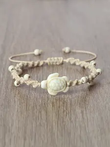 Handmade Wax Thread Woven Bracelet, Adjustable Matte Stone Turtle Design, Unisex Fashion Jewelry Gift for Friends