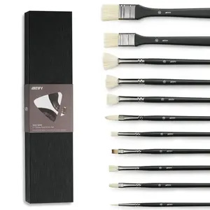 11 Pieces Oil Paint Brush Set - Professional Artist Paint Brush Set for Oil Painting | Natural Hog Bristle Brushes with an Additional Nylon Brush, Perfect for Oil, Acylic and Gouache