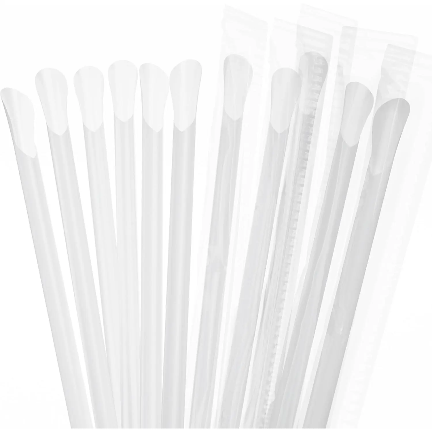 50% WIDER Plastic Spoon Straws - 250 Pack (Individually Wrapped, Clear)