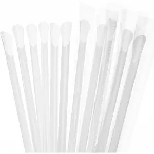 50% WIDER Plastic Spoon Straws - 250 Pack (Individually Wrapped, Clear)