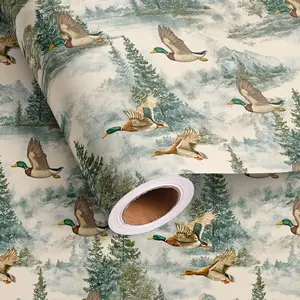 Shower Wrapping Paper Roll for Women Men - Mallard Duck, Watercolor Forest Design  Wrap for Holiday Birthday, Party, Bridal Shower DIY Craft - 17 Inches X 20