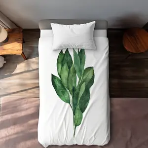 Begin Home Decor C1DCTXLWTBB77L Bay Leaves Bundle - White Kitchen Twin Size Extra Long Duvet Cover for Home Decor