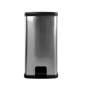 13.2 Gallon Plastic Rectangular Step Kitchen Trash Can - Silver Stainless Steel gallon trash
