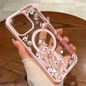 Elegant Floral iPhone Case, Magnetic Design, Fits Multiple Models, Durable & Stylish Protection, Ideal for Everyday Use, Accessories, Cherry, Cover
