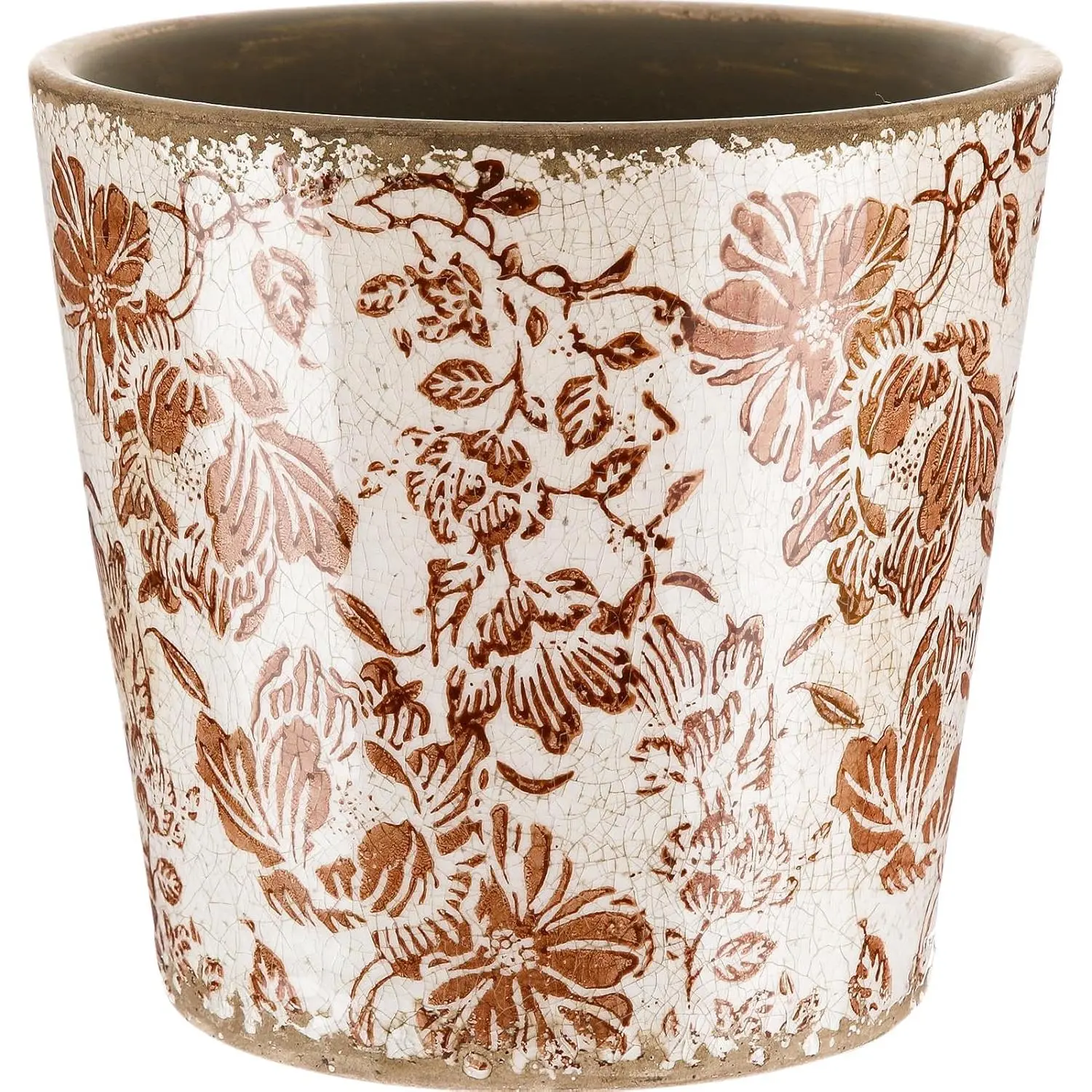 Ceramic Planter 5.5 Inch Large Plants Pot Crack Beige Brown Flowers Plant Pots with Drainage Hole Indoor Plants Kitchen Rustic Antique Decor Gift