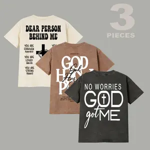 3 Pack Vintage Washed Christian Graphic T-Shirts Oversized Unisex Faith Cross God Tee Casual Streetwear Loose Fit Summer Trendy Outfit Set