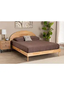 Baxton Studio 193271386246 Denton Japandi Finished Wood Platform Bed, Natural Brown - Queen Size