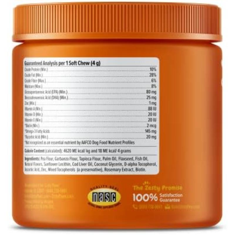 Zesty Paws Omega Bites for Dogs Soft Chew Treats with Omega 3 Fish Oil EPA & DHA for Skin Coat Health Vitamin Supplement