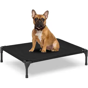 Elevated  Bed for Outdoor, Medium Raised   with Washable Mesh, Cooling Pet   Proof for Outside Camping, 32"x25" Black