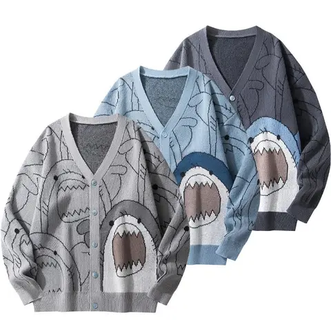 Women's SohoChic V-Neck Button-Up Cardigan - Premium Soft Polyester Casual Fabric Knitwear, Loose-Fit Athletic Basics, Playful Cartoon Knit Design, Mid-Length, Suitable for Christmas, Cold Wash, All Seasons, Childrens Day