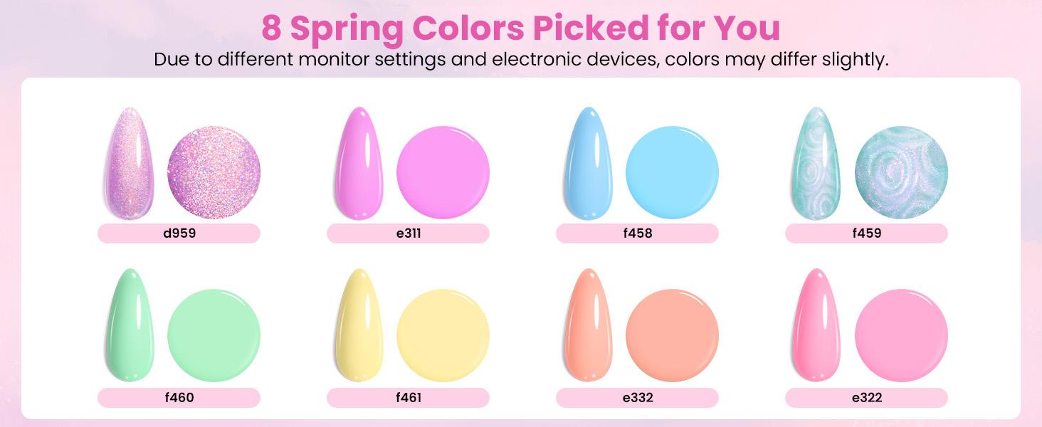 Beetles Gel Nail Polish Kit with U V Light: 19 Pcs Spring Garden Party Pastel 8 Colors Soak Off Gel Nail Set with Base and Top Coat, Sticker accessories All in One Manicure Party Favors